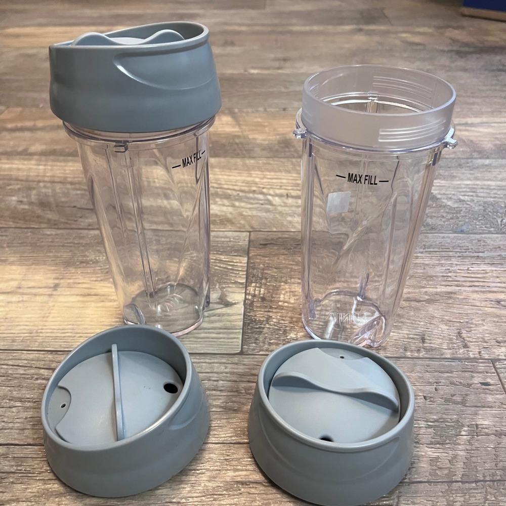 Ninja Nutri Blender 16oz Replacement Cups and Lids Set of 5 Gray Clear